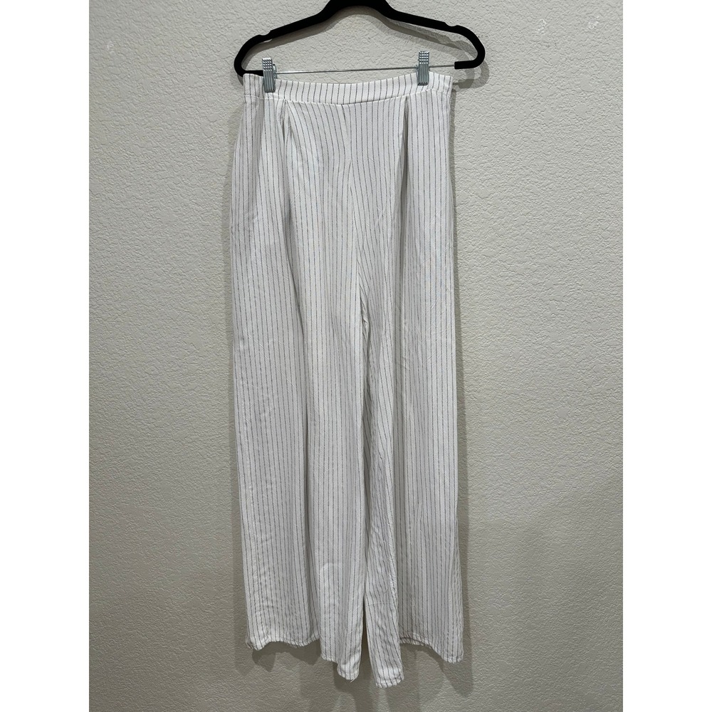 Sienna Sky Womens Wide Leg Pinstripe Pants White Black Elastic Waist Large